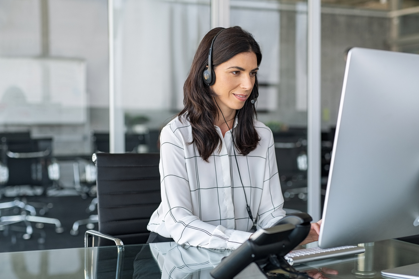 Telephone Operator Woman Working in Office