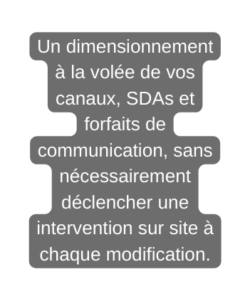 Un dimensionnement à la volée de vos canaux SDAs et forfaits de communication sans nécessairement déclencher une intervention sur site à chaque modification